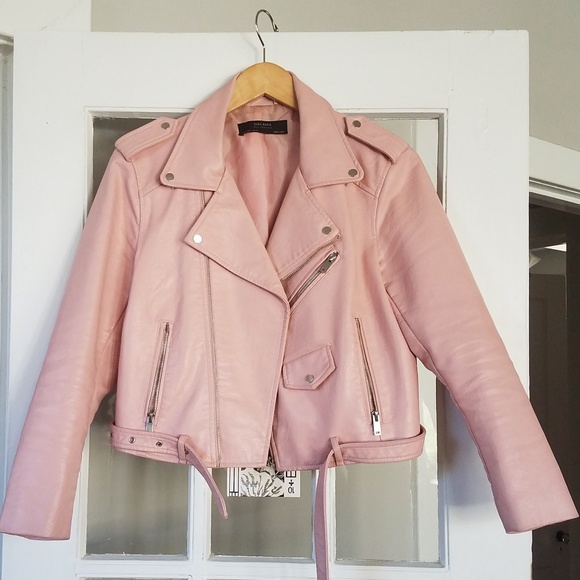 Zara Jackets & Blazers - Zara pink vegan/faux leather biker jacket